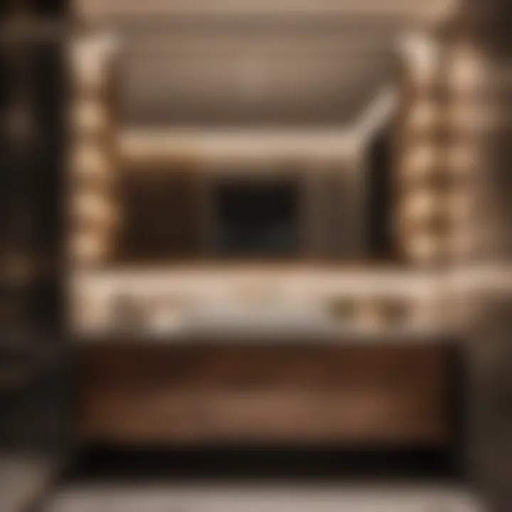 Luxurious bathroom ambiance with a mirrored wooden cabinet