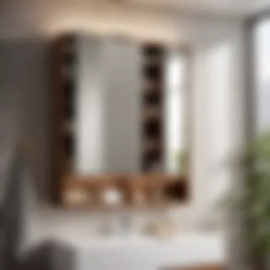 Sleek design of a mirrored wooden bathroom cabinet with storage compartments