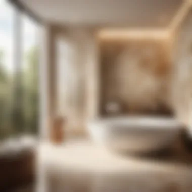 Spa-inspired bathroom featuring large natural stone tiles