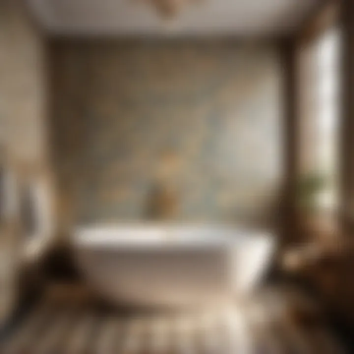 Elegant bathroom showcasing large patterned tiles