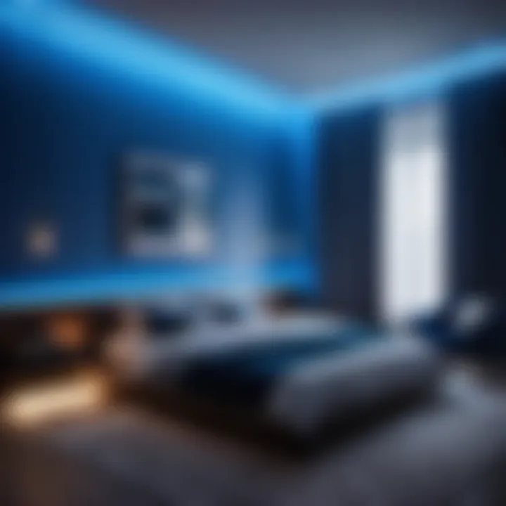 Modern Blue LED Lighting in Bedroom Modern bedroom with LED Strip Lights in blue tones