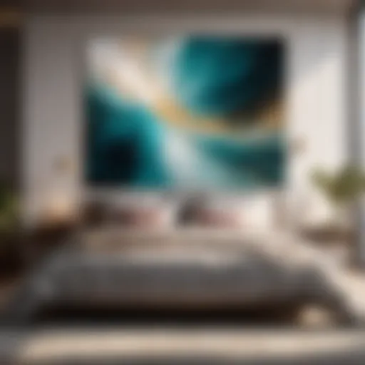 Abstract artwork in modern bedroom