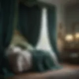 Elegant blue and green curtain draping gracefully in bedroom