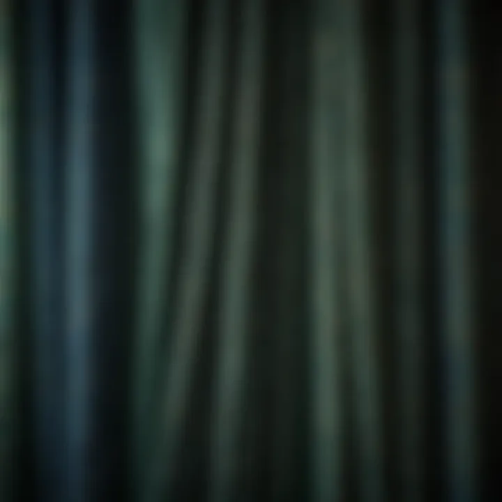 Close-up of intricate blue and green curtain fabric texture