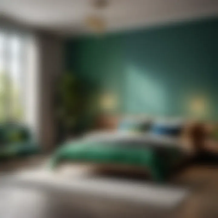 Minimalist bedroom with green and blue color palette