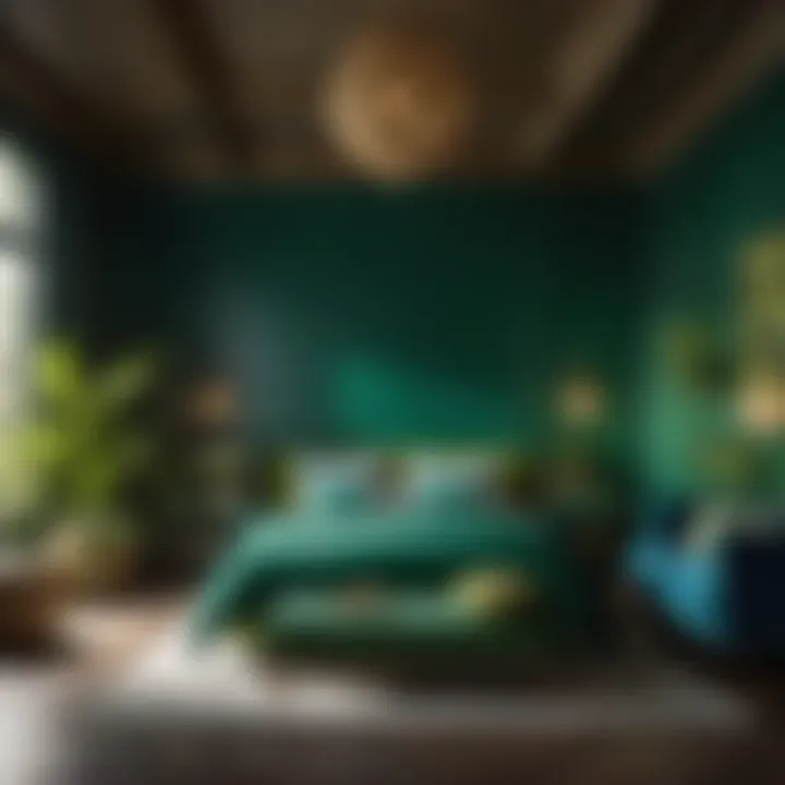 Nature-inspired green and blue bedroom design