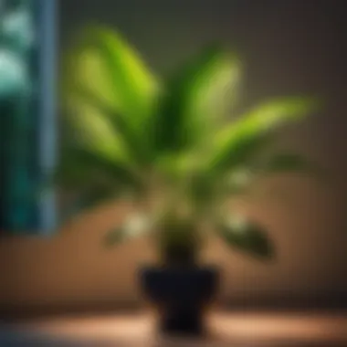 Illuminated tropical plant in modern setting