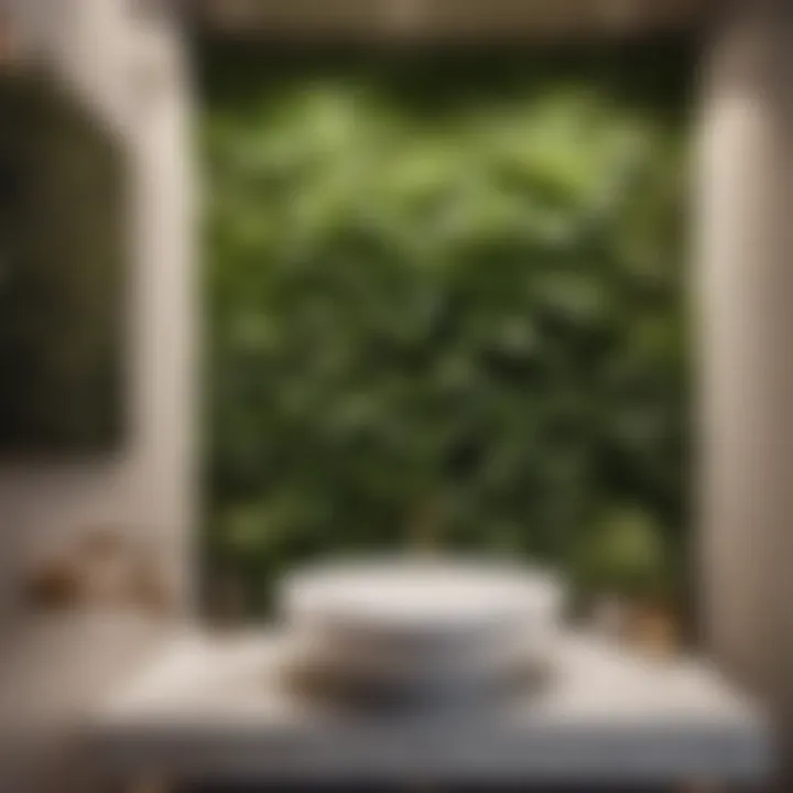 Botanical themed accent wall in small bathroom