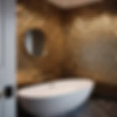 Geometric patterned accent wall in small bathroom