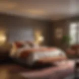 Cozy bedroom with layered bedding and ambient lighting