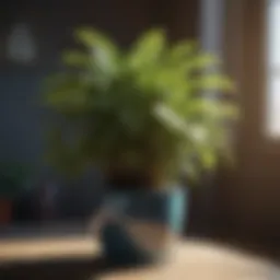 Lush indoor plant in self-watering system