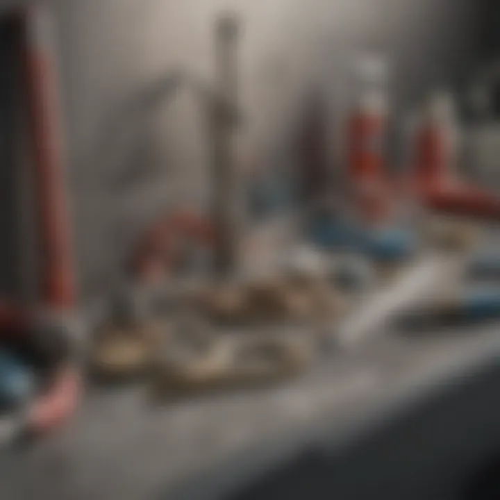 Variety of plumbing tools for bathroom renovation