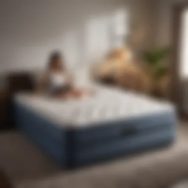 A customer examining air mattress specifications and prices