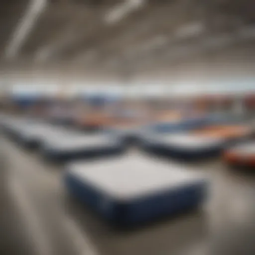 A variety of air mattresses displayed at Walmart showcasing different brands