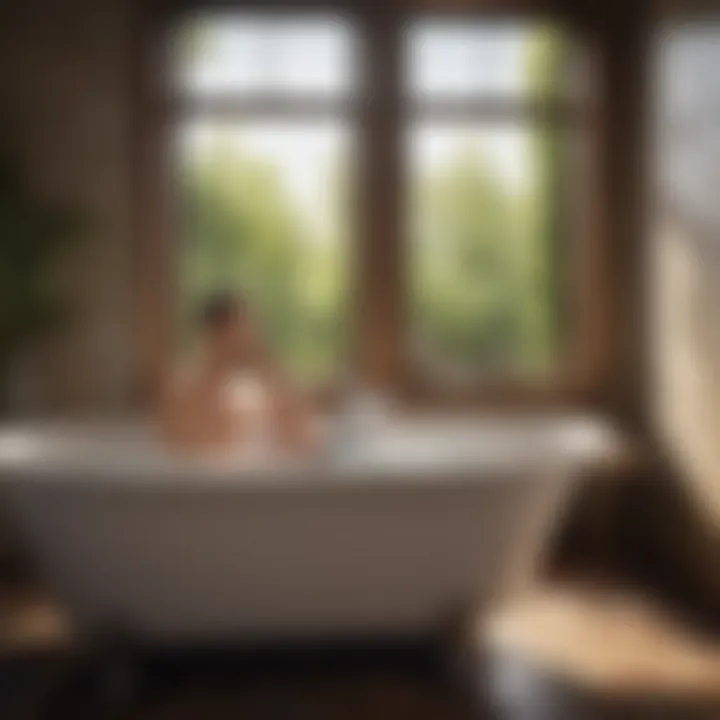 A person enjoying a bath while using a laptop stand safely
