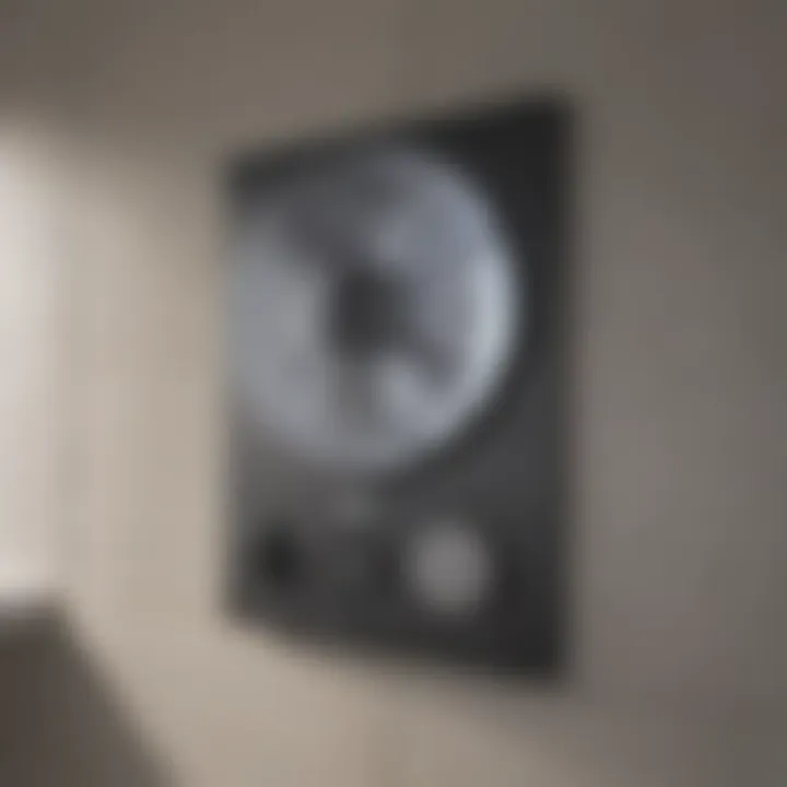 Performance Metrics and Controls of a Bathroom Fan Close-up view of the controls and performance metrics of a bathroom fan