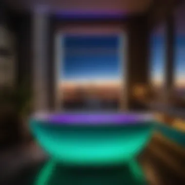 Mesmerizing Color-changing LED Lights in Bathtub LED bathtub with color-changing lights creating a mesmerizing effect