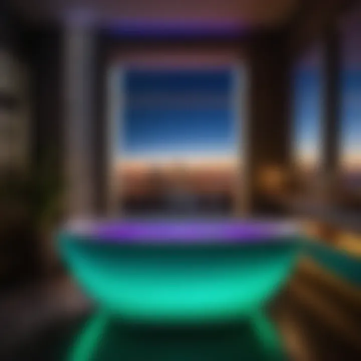 Mesmerizing Color-changing LED Lights in Bathtub LED bathtub with color-changing lights creating a mesmerizing effect