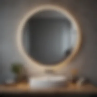 Contemporary Bathroom with Circular Mirror Focal Point Contemporary bathroom showcasing a large circular mirror as the focal point