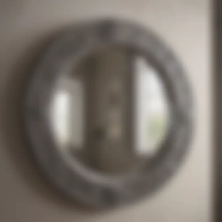 Close-up of a beautifully crafted circular mirror with unique details