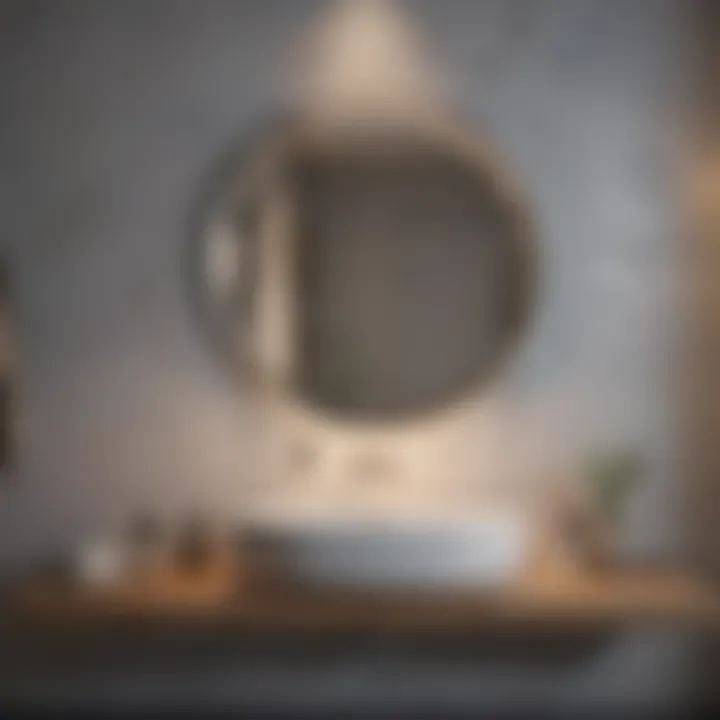Stylish bathroom with a large circular mirror enhancing the space