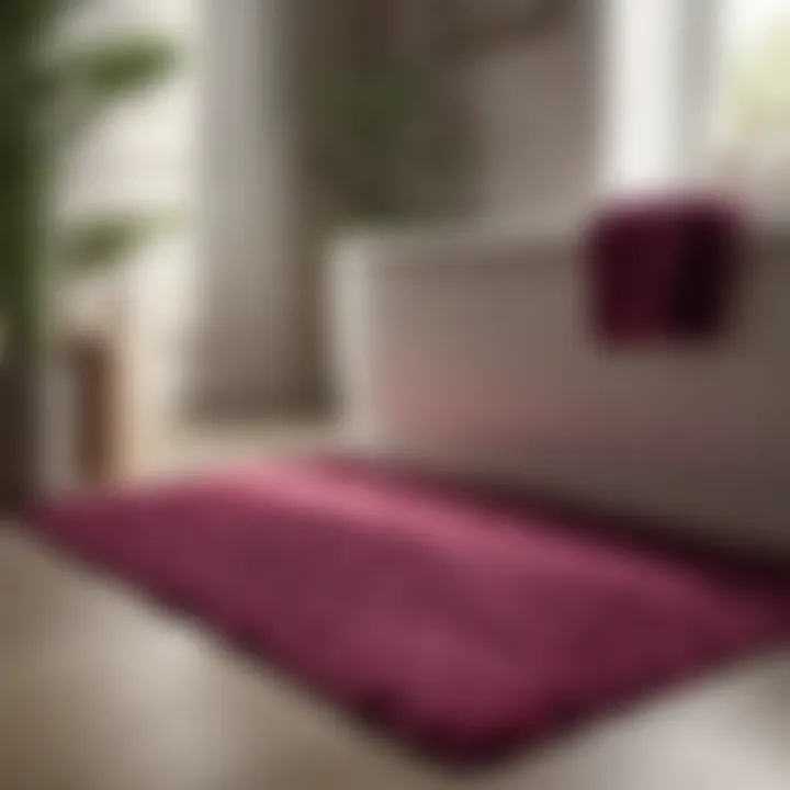 Textured magenta rug paired with neutral bathroom decor