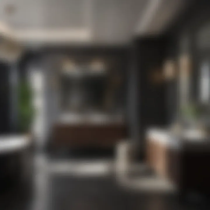 Luxurious bathroom design showcasing dark cabinets complemented by light surfaces