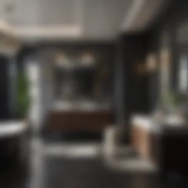 Luxurious Dark and Light Bathroom Design Luxurious bathroom design showcasing dark cabinets complemented by light surfaces