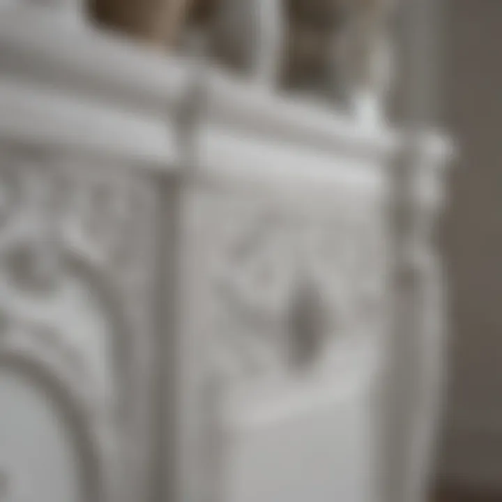 Intricate Details of White Mirrored Furniture Close-up of intricate details on white mirrored furniture