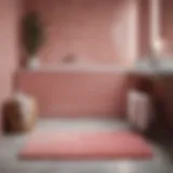 Aesthetic arrangement of pink and white bath mats in a modern bathroom setting
