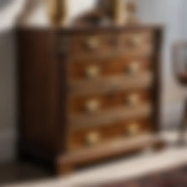 Vintage-inspired wooden file cabinet with brass accents