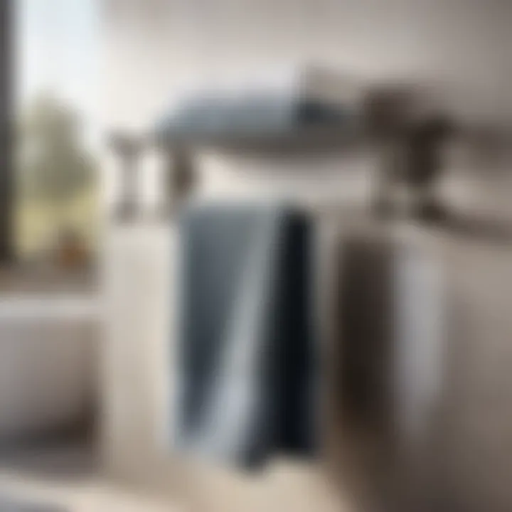 Sophisticated Pewter Towel Rack Design Antique pewter towel rack hanging beautifully in a bathroom