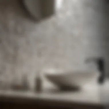 Close-up of textured backsplash in a modern bathroom