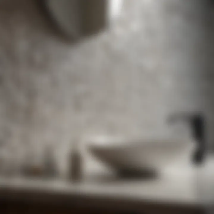 Close-up of textured backsplash in a modern bathroom