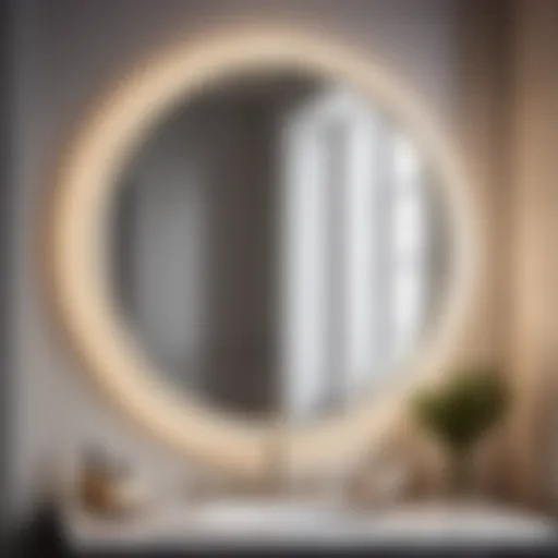 Elegant round bathroom mirror reflecting natural light