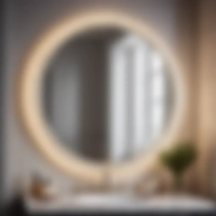 Elegant round bathroom mirror reflecting natural light