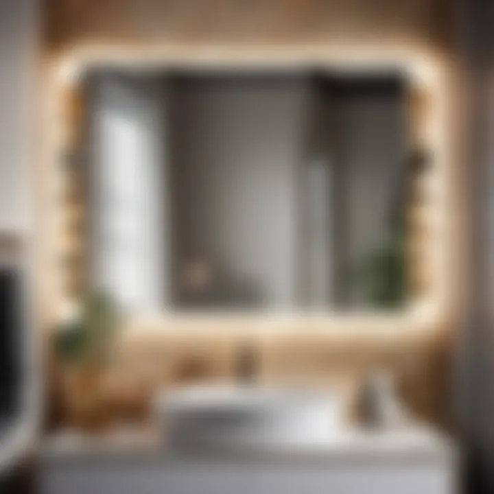 Modern geometric design bathroom mirror above sleek vanity