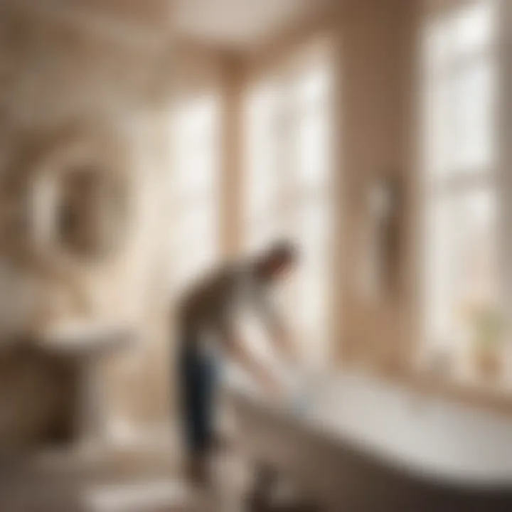 Skilled Painting Expertise Professional painter at work in a stylish bathroom