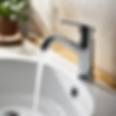 Close-up of the innovative pull-out sprayer feature on a bathroom sink faucet