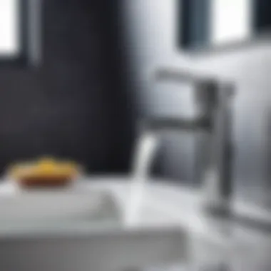 Water flowing gracefully from the pull-out sprayer of a modern bathroom sink faucet