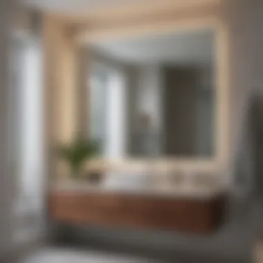 Contemporary bathroom showcasing sleek vanity with integrated storage