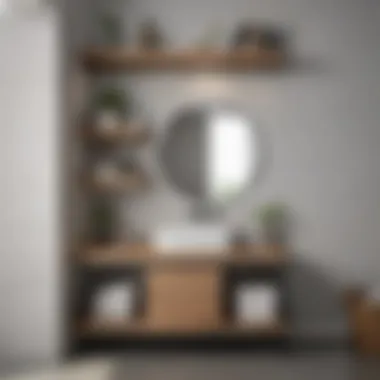 Minimalistic single bathroom vanity with open shelving