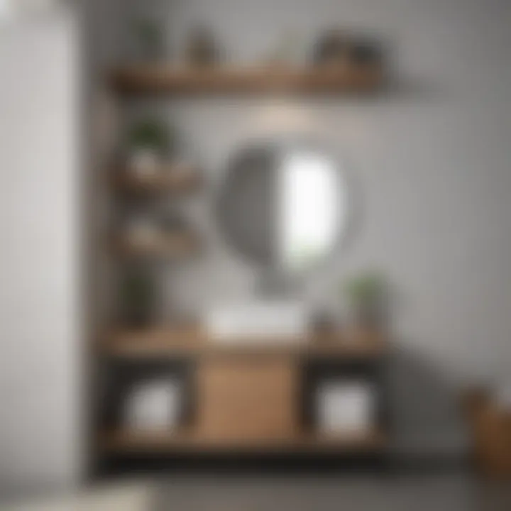 Minimalistic single bathroom vanity with open shelving