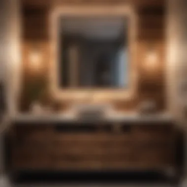 Rustic Wooden Vanity under Soft Ambient Lighting