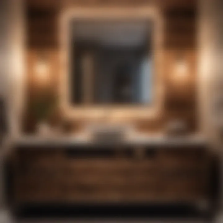 Rustic Wooden Vanity under Soft Ambient Lighting