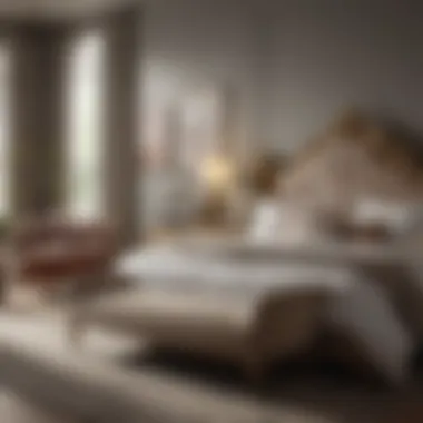 Luxurious bedroom set with plush fabrics and sophisticated aesthetics