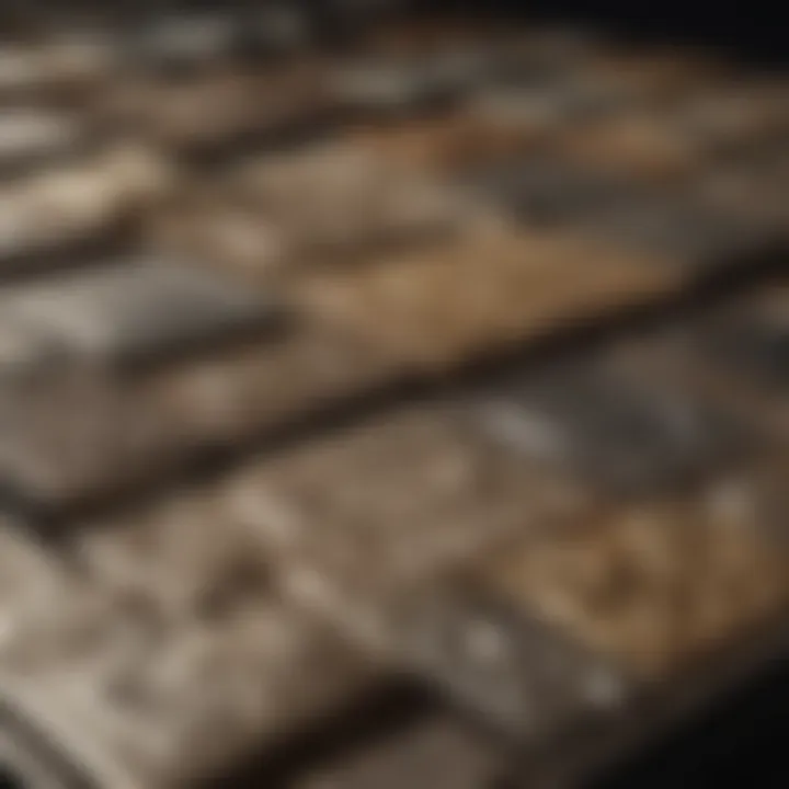 Various material samples for king size bedroom furniture