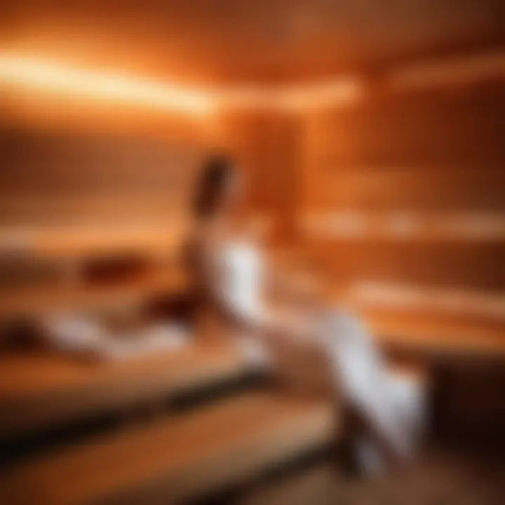 Tranquil Spa Retreat Woman relaxing in a steam sauna bath with soft ambient lighting