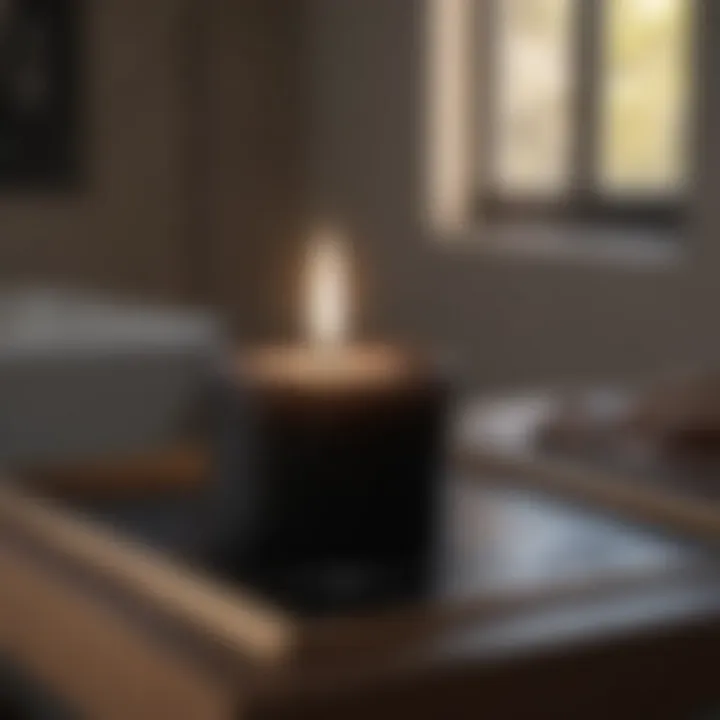 Minimalist Black Candle on Wooden Tray
