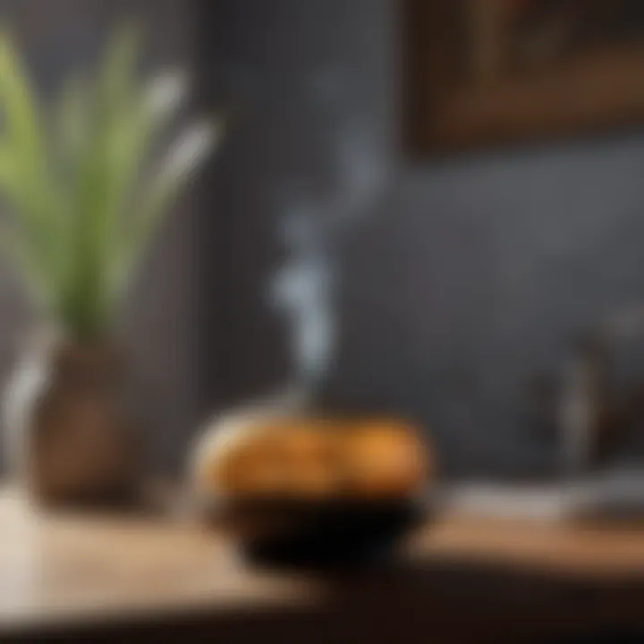 Sleek black incense holder emitting fragrant smoke